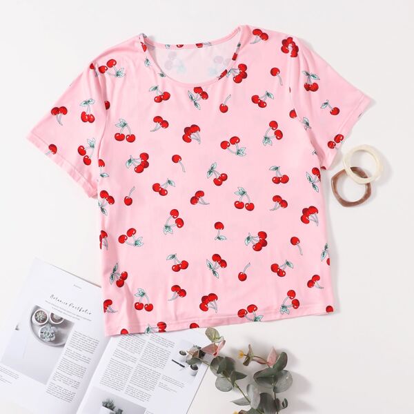 

Plus Cherry Print Sleep Tee, Baby pink