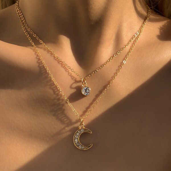

Moon Charm Layered Necklace, Gold