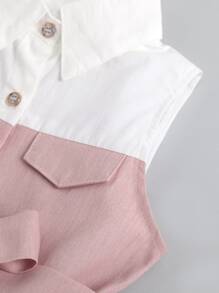 SHEIN 小女童紐扣半翻蓋細節腰帶連衣裙 - 藕粉色 - 查看 3