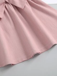 SHEIN 小女童紐扣半翻蓋細節腰帶連衣裙 - 藕粉色 - 查看 5