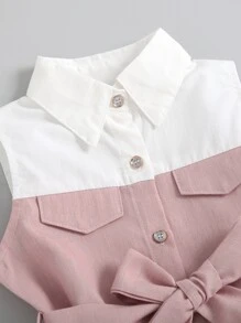 SHEIN 小女童紐扣半翻蓋細節腰帶連衣裙 - 藕粉色 - 查看 6