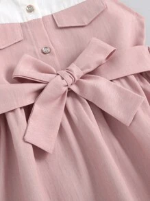 SHEIN 小女童紐扣半翻蓋細節腰帶連衣裙 - 藕粉色 - 查看 7