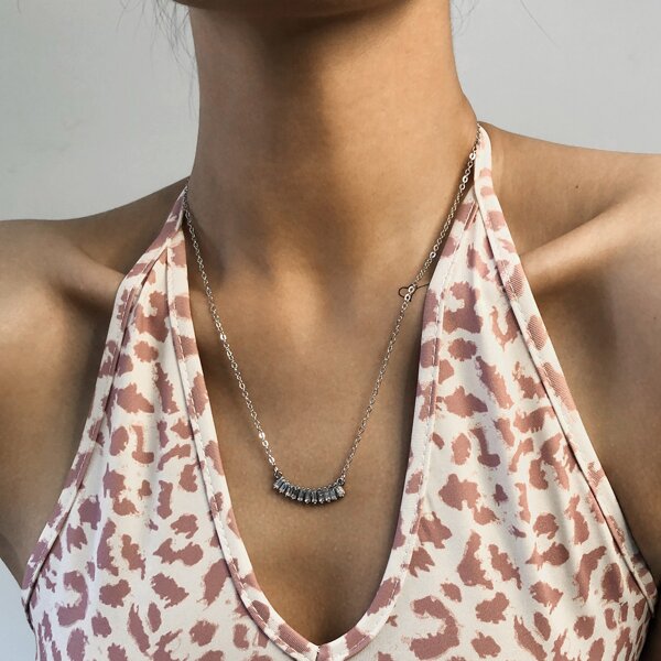 

Rhinestone Charm Necklace, Silver