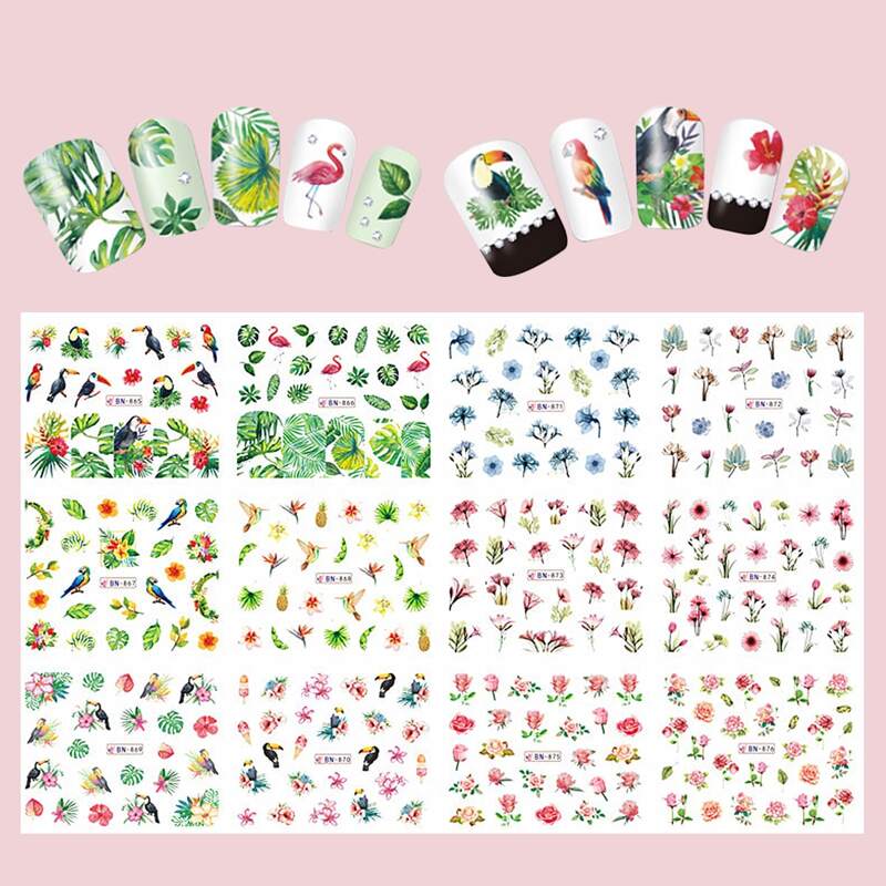 

12sheets Tropical Floral Nail Art Sticker, Multicolor