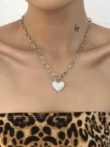 Mydear Vòng cổ quyến rũ trái tim rhinestone - Bạc - Xem 2