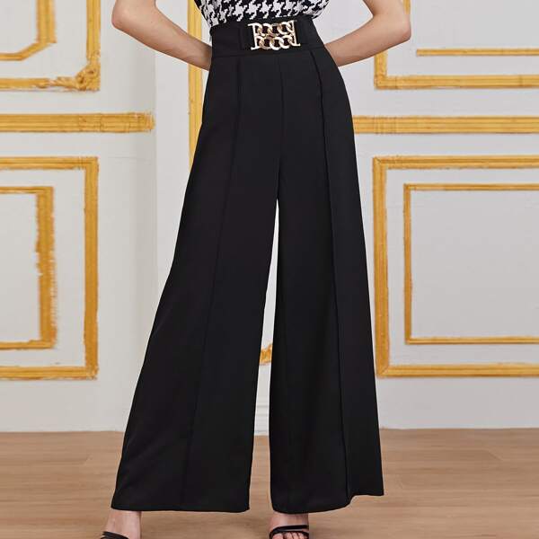

Chain Detail Wide Leg Pants, Black