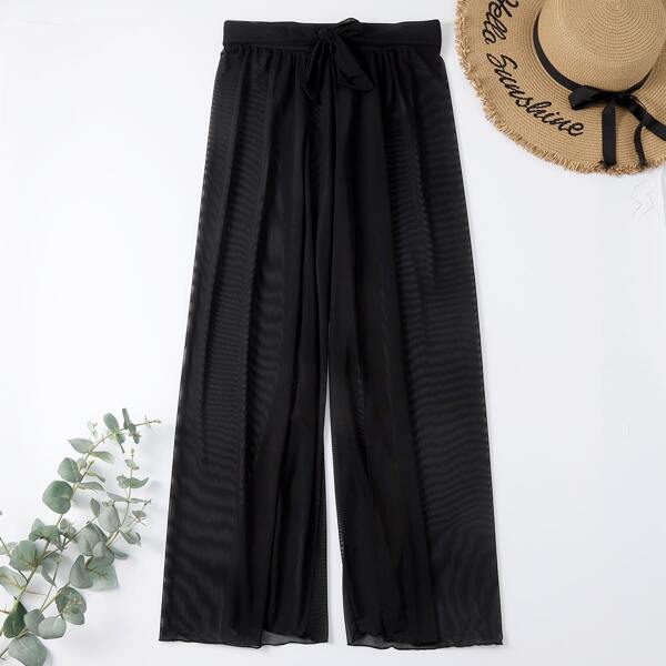 

Split Thigh Sheer Cover Up Pants, Black