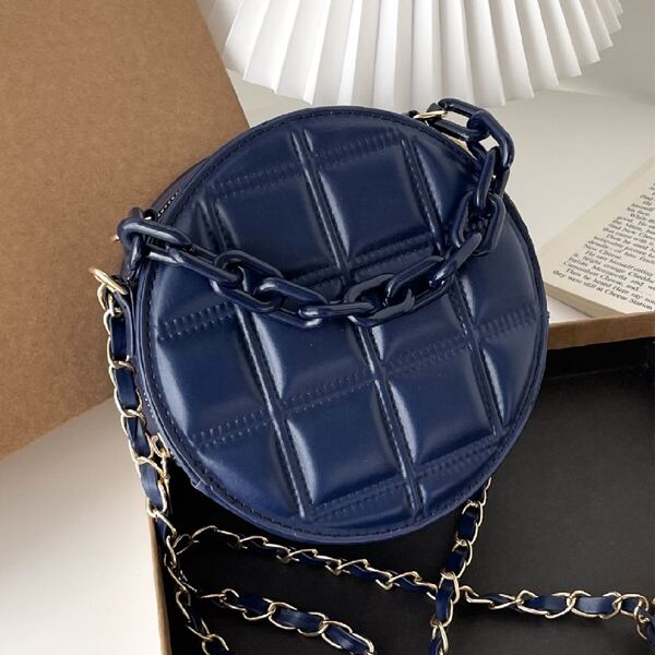 

Chain Decor Circle Bag, Blue