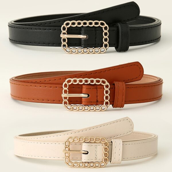 

3pcs Rectangle Buckle Belt, Multicolor