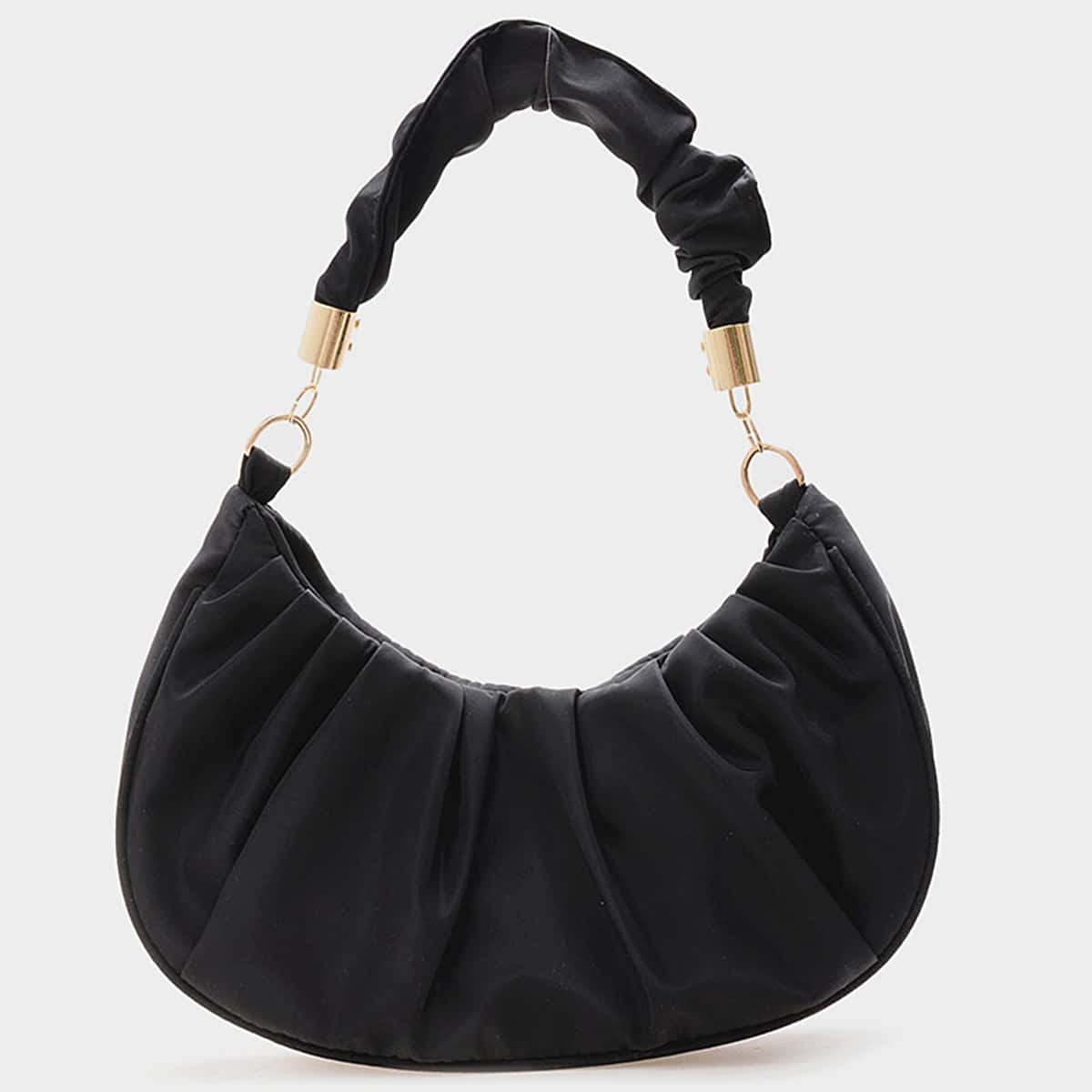 

Solid Ruched Baguette Bag, Black
