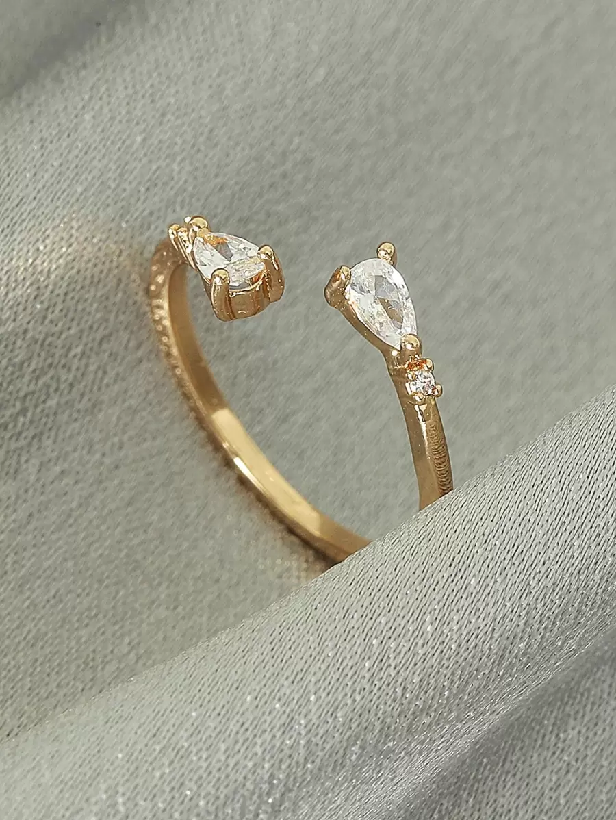Cubic Zirconia Decor Cuff Ring - Yellow Gold - View 1