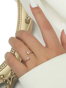 Cubic Zirconia Decor Cuff Ring - Yellow Gold - View 2