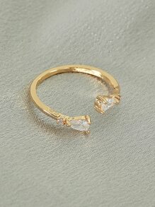 Cubic Zirconia Decor Cuff Ring - Yellow Gold - View 3