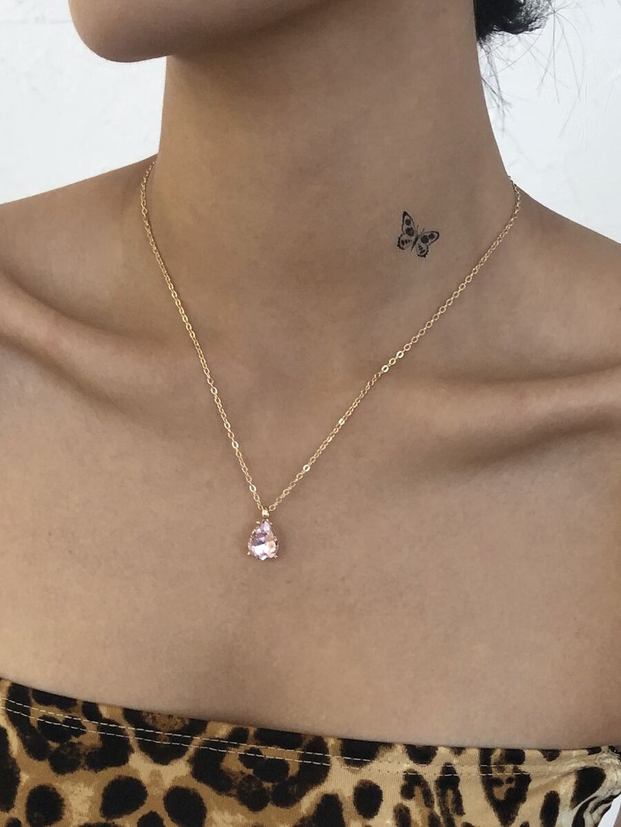 Vòng cổ quyến rũ Rhinestone giọt nước - Hồng - Xem 1