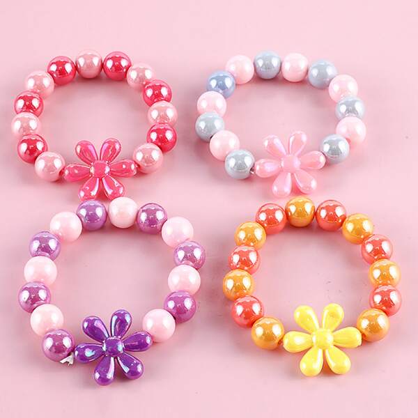 

4pcs Toddler Girls Beaded Bracelet, Multicolor