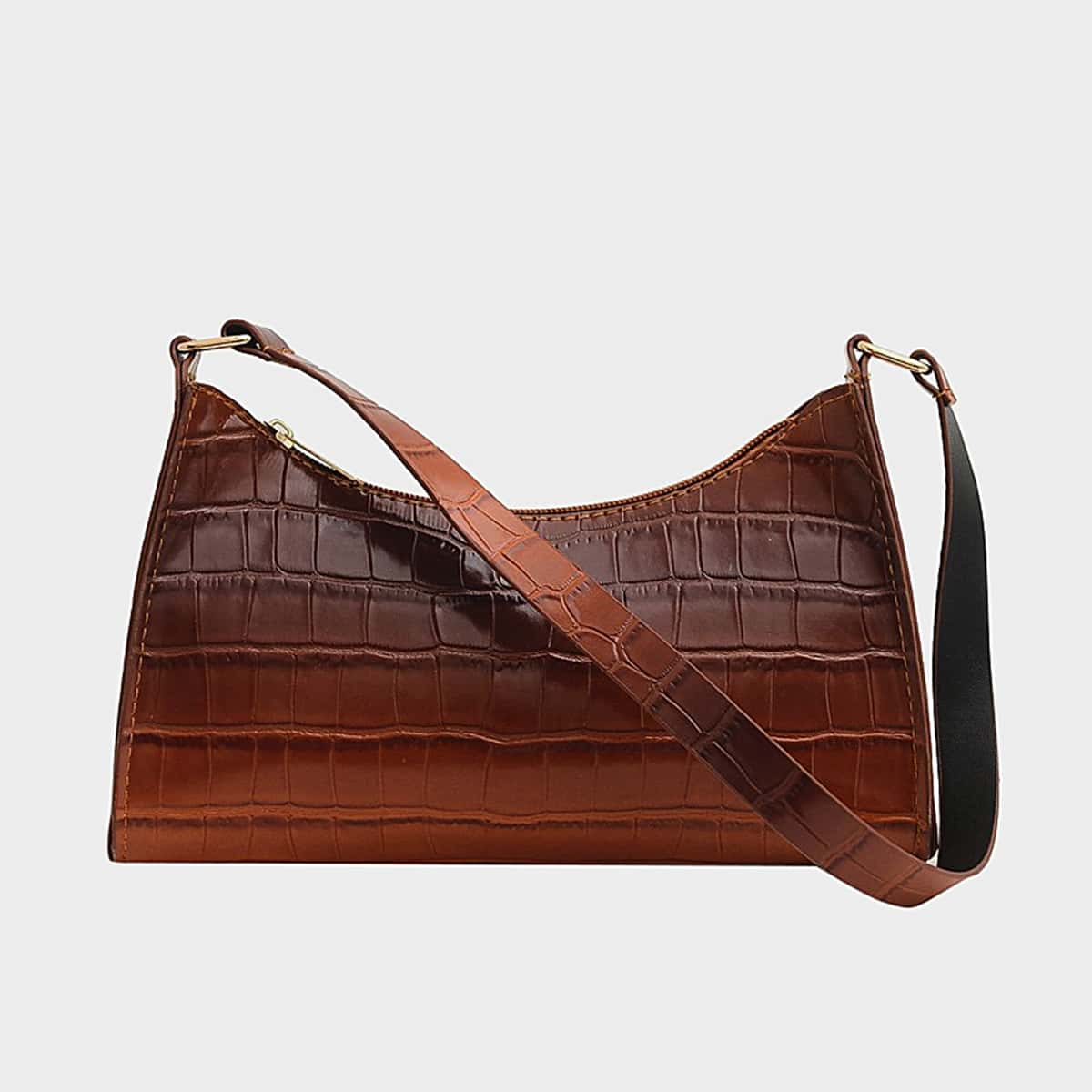 

Croc Embossed Baguette Bag, Brown