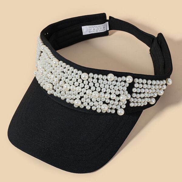 

Faux Pearl Decor Visor Hat, Black