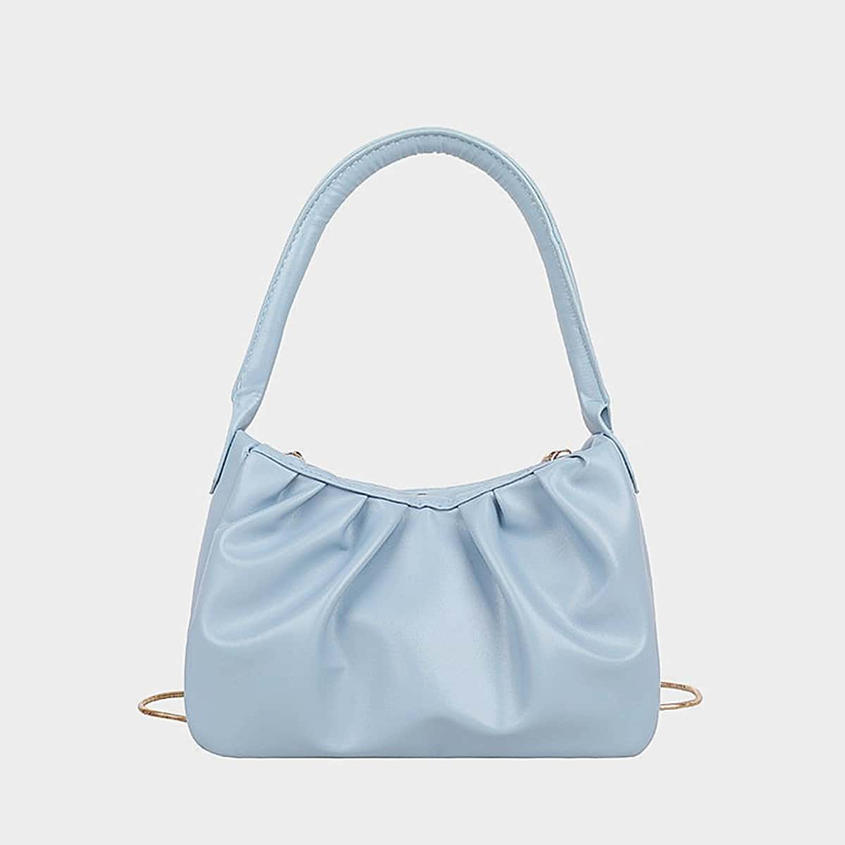

Solid Ruched Baguette Bag, Baby blue