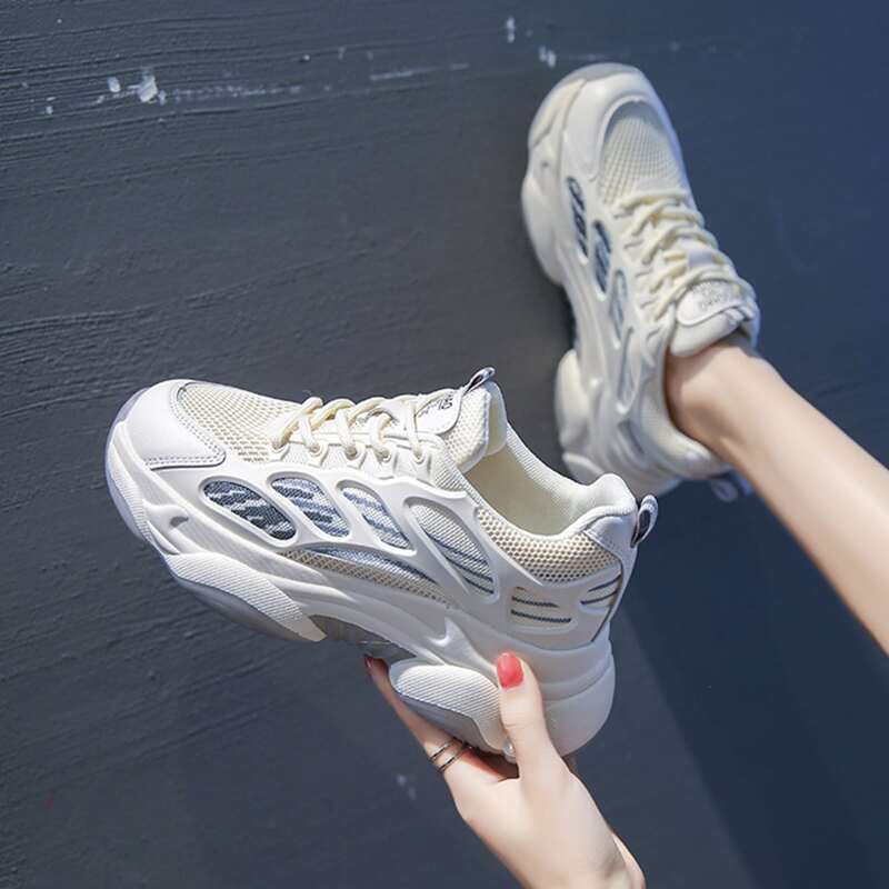

Striped Lace-up Chunky Sneakers, White