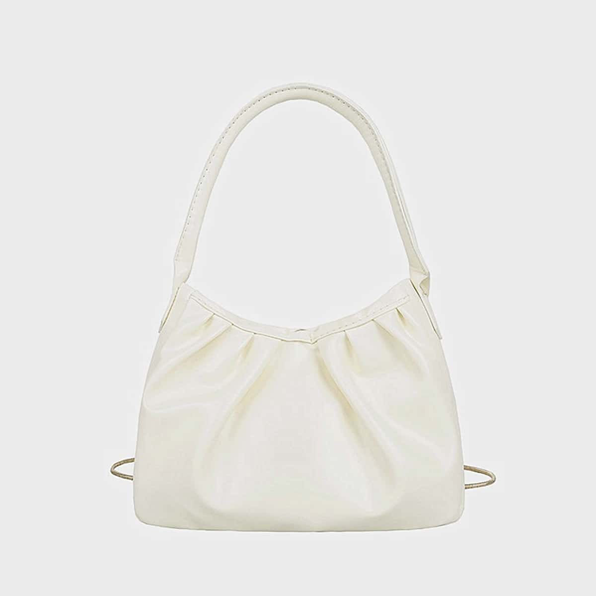 

Solid Ruched Shoulder Bag, White