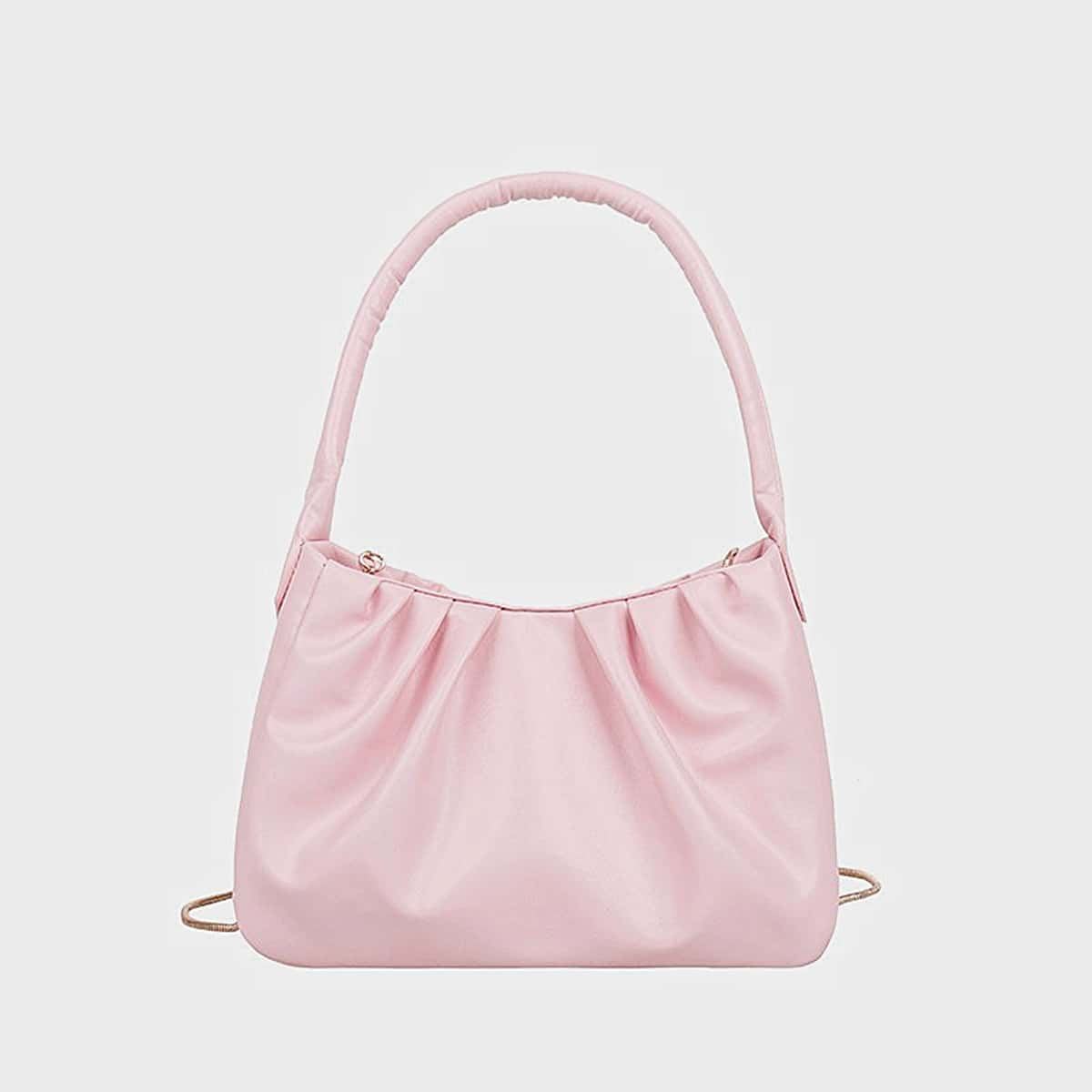 

Solid Ruched Shoulder Bag, Pink