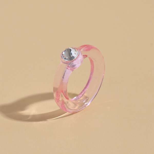 

Rhinestone Decor Clear Ring, Pink