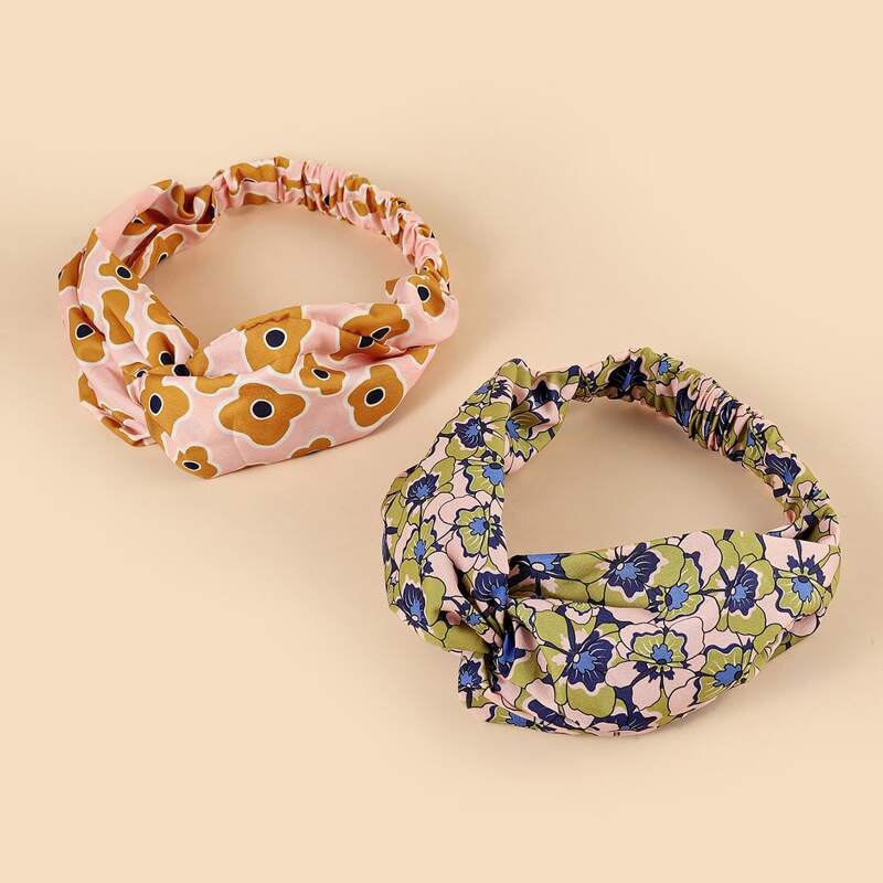 

2pcs Floral Hair Band, Multicolor