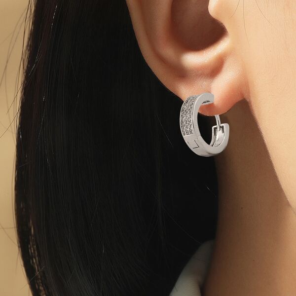 

Zircon Decor Hoop Earrings, Silver