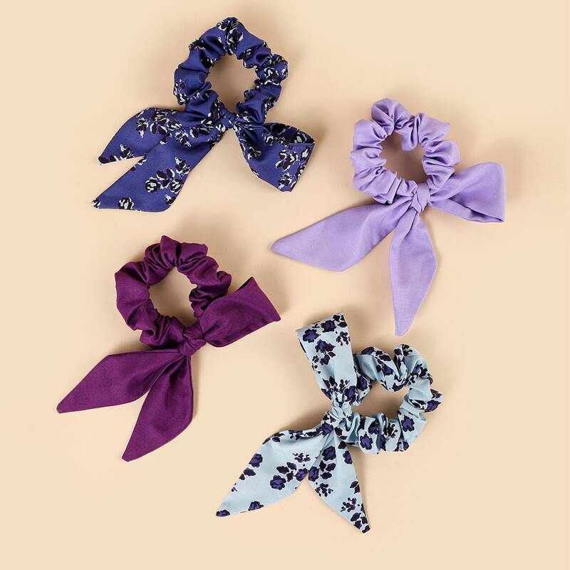 

4pcs Floral Scrunchie Scarf, Multicolor
