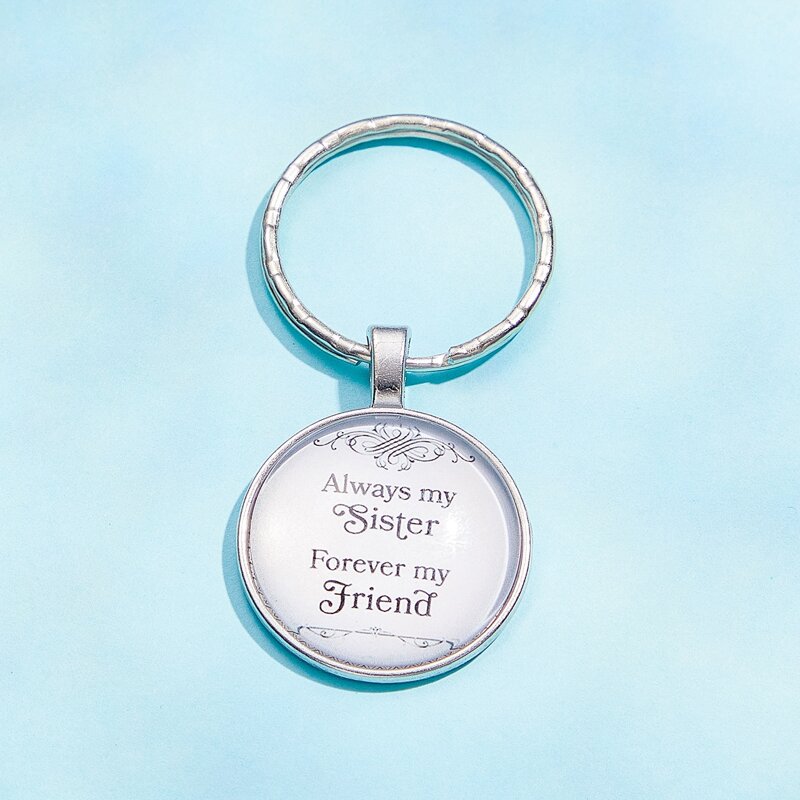 

Slogan Graphic Round Pendant Keychain, Multicolor