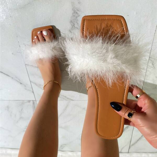 

Fluffy Slide Sandals, White