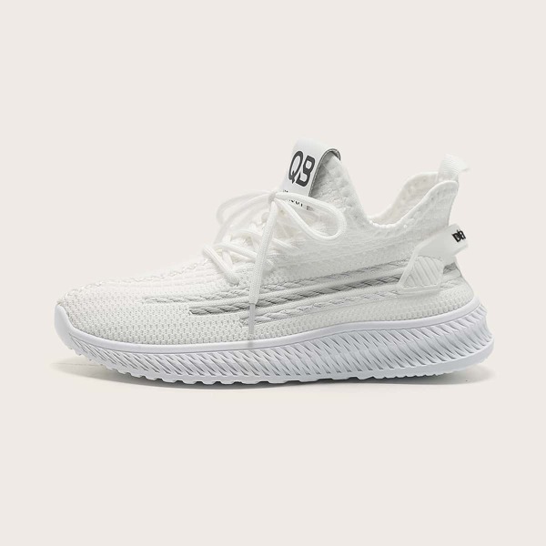 

Lace Up Decor Knit Running Shoes, White