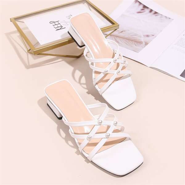 

Faux Pearl Decor Mule Sandals, White