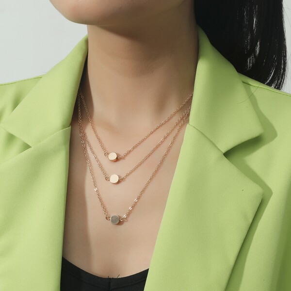 

Round Decor Layered Necklace, Gold