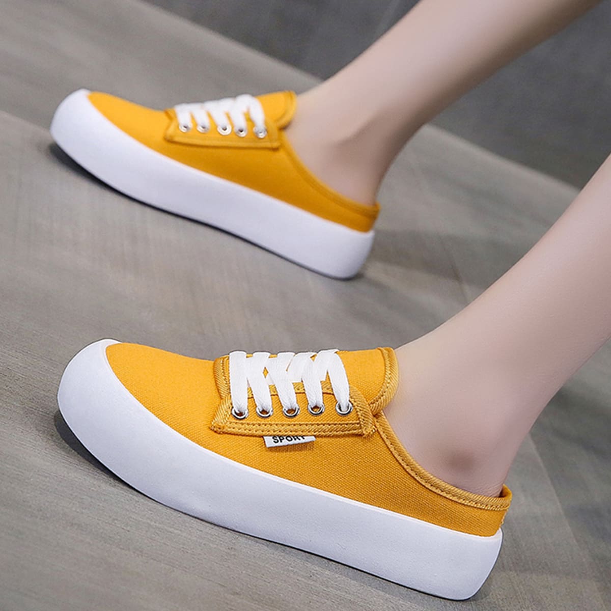 

Solid Lace-up Canvas Sneakers, Yellow