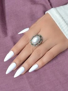 Nhẫn trang trí bằng ngọc trai giả - Màu Bạc Cổ - Xem 1