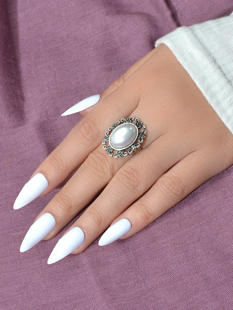 Nhẫn trang trí bằng ngọc trai giả - Màu Bạc Cổ - Xem 1