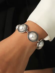 Faux Pearl Link Bracelet - trắng - Xem 1