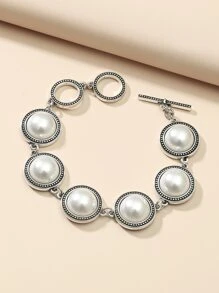 Faux Pearl Link Bracelet - trắng - Xem 2