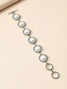 Faux Pearl Link Bracelet - trắng - Xem 3