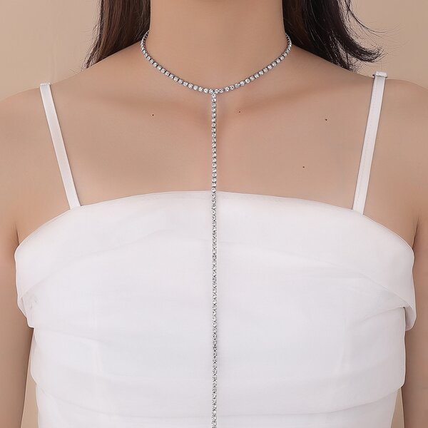 

Rhinestone Decor Necklace, Silver