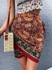 Plants & Paisley Knot Wrap Skirt - Multicolor - View 1