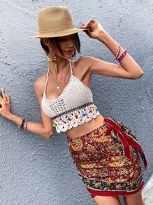 Plants & Paisley Knot Wrap Skirt - Multicolor - View 6