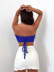 繫帶後針織抹胸上衣 - 藏蓝色 - 查看 2