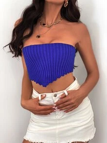 繫帶後針織抹胸上衣 - 藏蓝色 - 查看 3