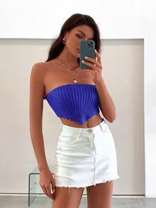 繫帶後針織抹胸上衣 - 藏蓝色 - 查看 6