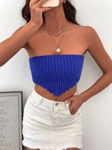 繫帶後針織抹胸上衣 - 藏蓝色 - 查看 7