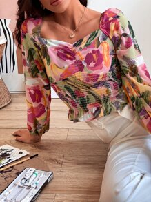 SHEIN Unity Áo sơ mi Viên lá sen Tất cả trên in Boho - Nhiều màu - Xem 1