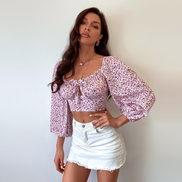 

Ditsy Floral Tie Front Milkmaid Blouse, Multicolor
