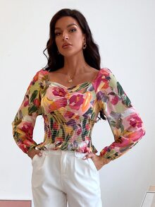 SHEIN Unity Áo sơ mi Viên lá sen Tất cả trên in Boho - Nhiều màu - Xem 3